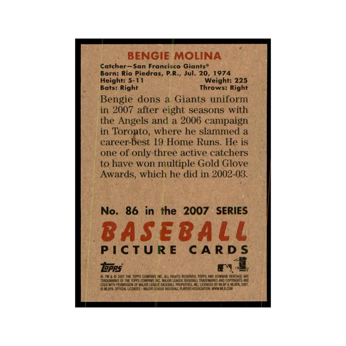 2007 Bowman Heritage Bengie Molina Baseball Cards #86