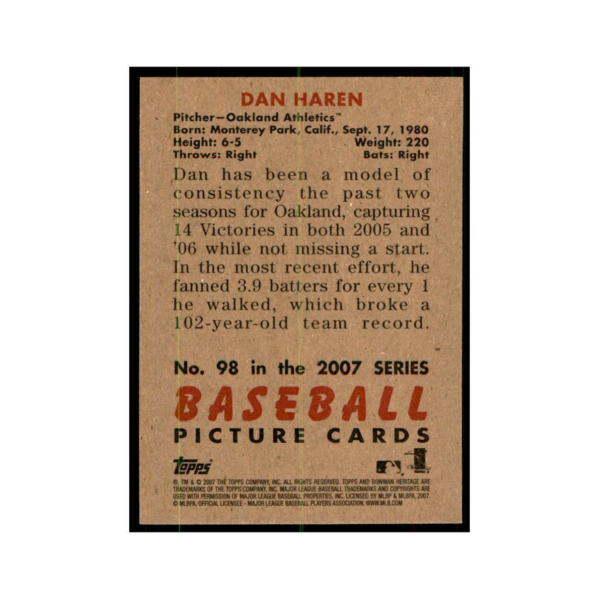2007 Bowman Heritage Dan Haren Baseball Cards #98