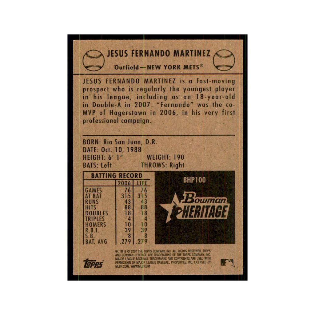 2007 Bowman Heritage Fernando Martinez Baseball Cards #BHP100