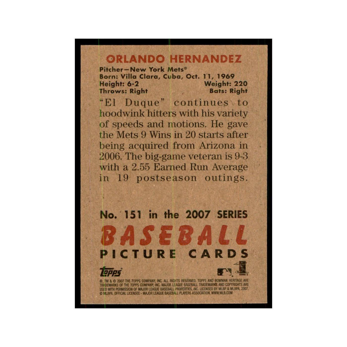2007 Bowman Heritage Orlando Hernandez Baseball Cards #151