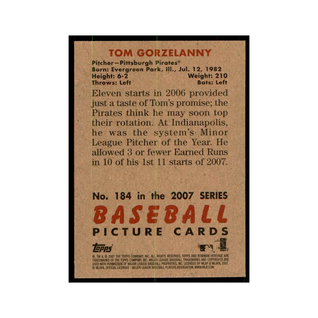 2007 Bowman Heritage Tom Gorzelanny Baseball Cards #184