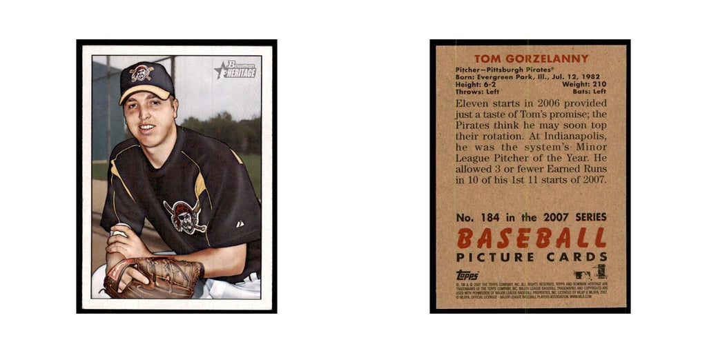 2007 Bowman Heritage Tom Gorzelanny Baseball Cards #184