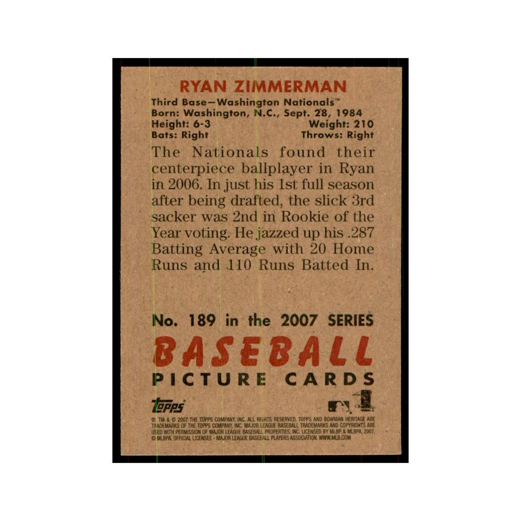 2007 Bowman Heritage Ryan Zimmerman Baseball Cards #189