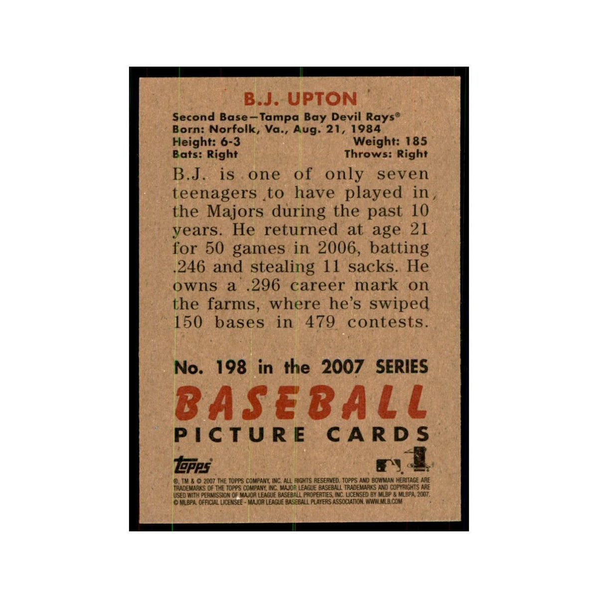 2007 Bowman Heritage B.J. Upton Baseball Cards #198