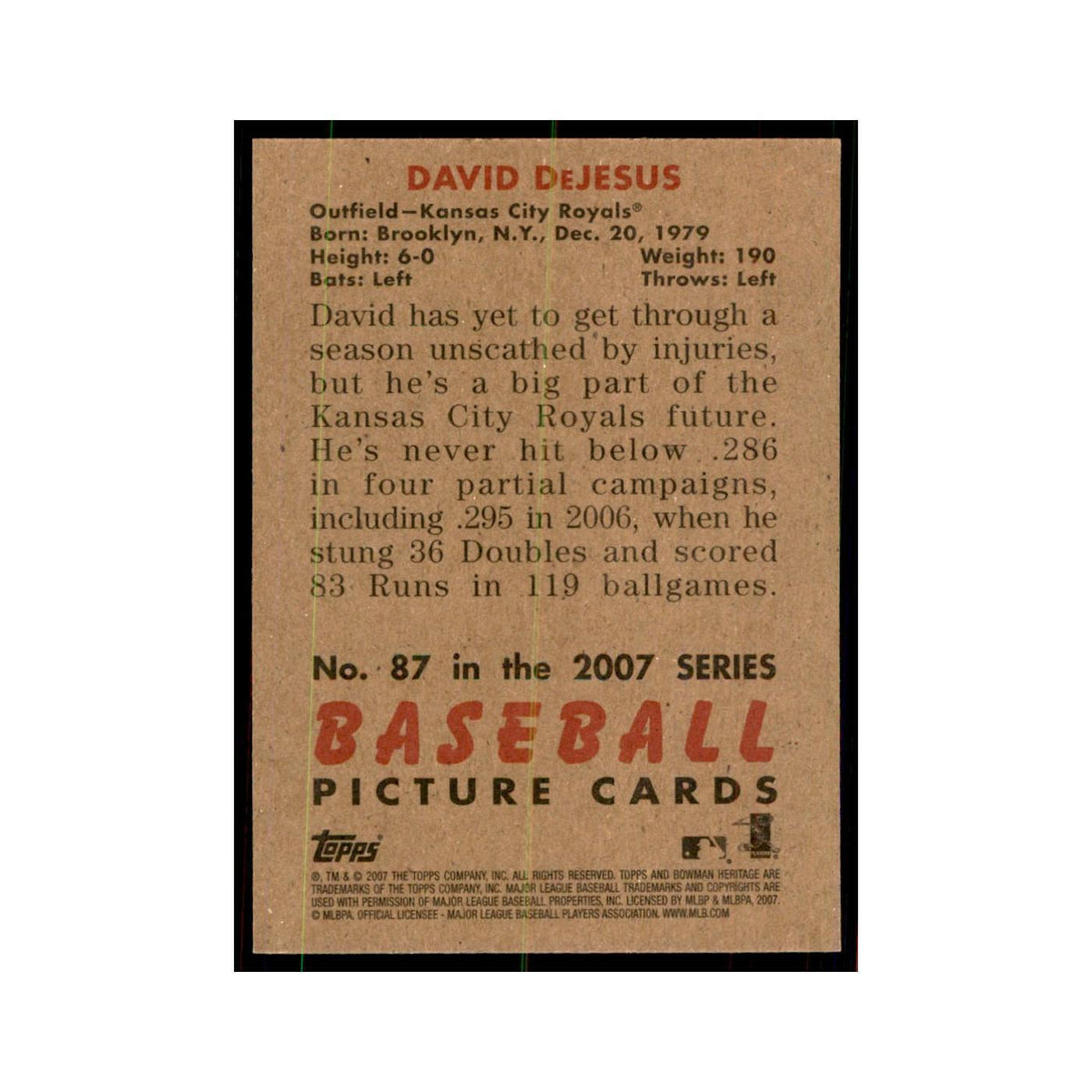 2007 Bowman Heritage David DeJesus Baseball Cards #87
