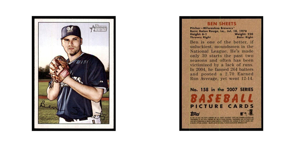 2007 Bowman Heritage Ben Sheets Baseball Cards #158