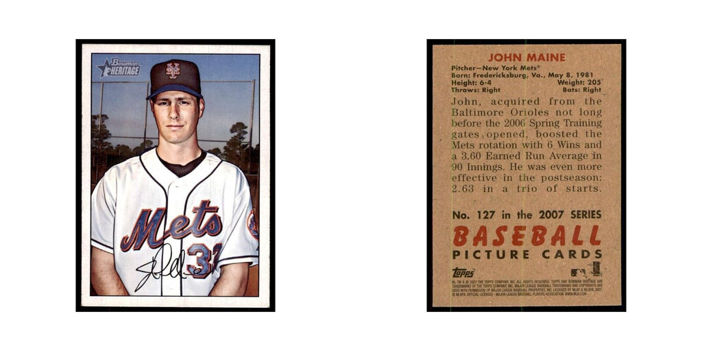 2007 Bowman Heritage John Maine Baseball Cards #127
