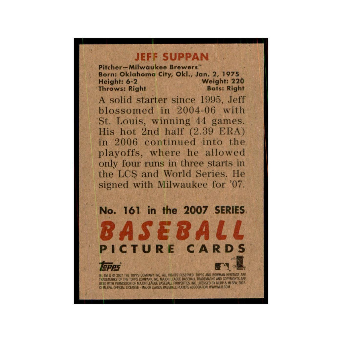 2007 Bowman Heritage Jeff Suppan Baseball Cards #161