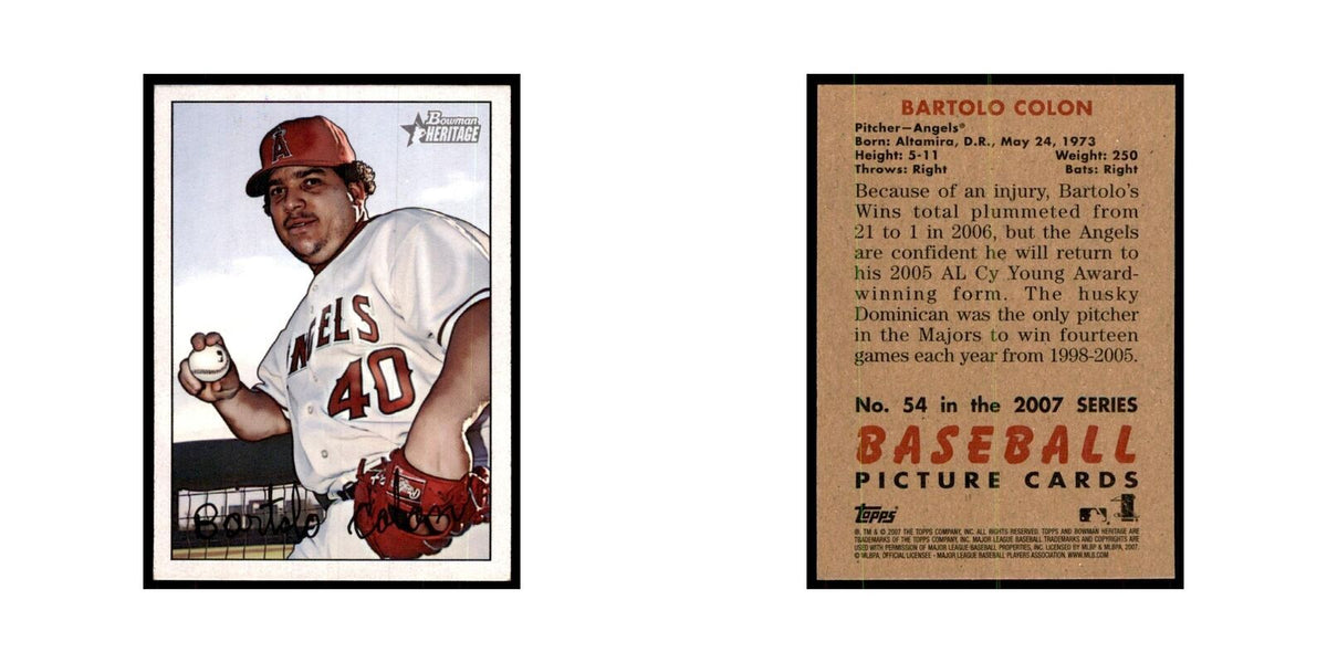 2007 Bowman Heritage Bartolo Colon Baseball Cards #54