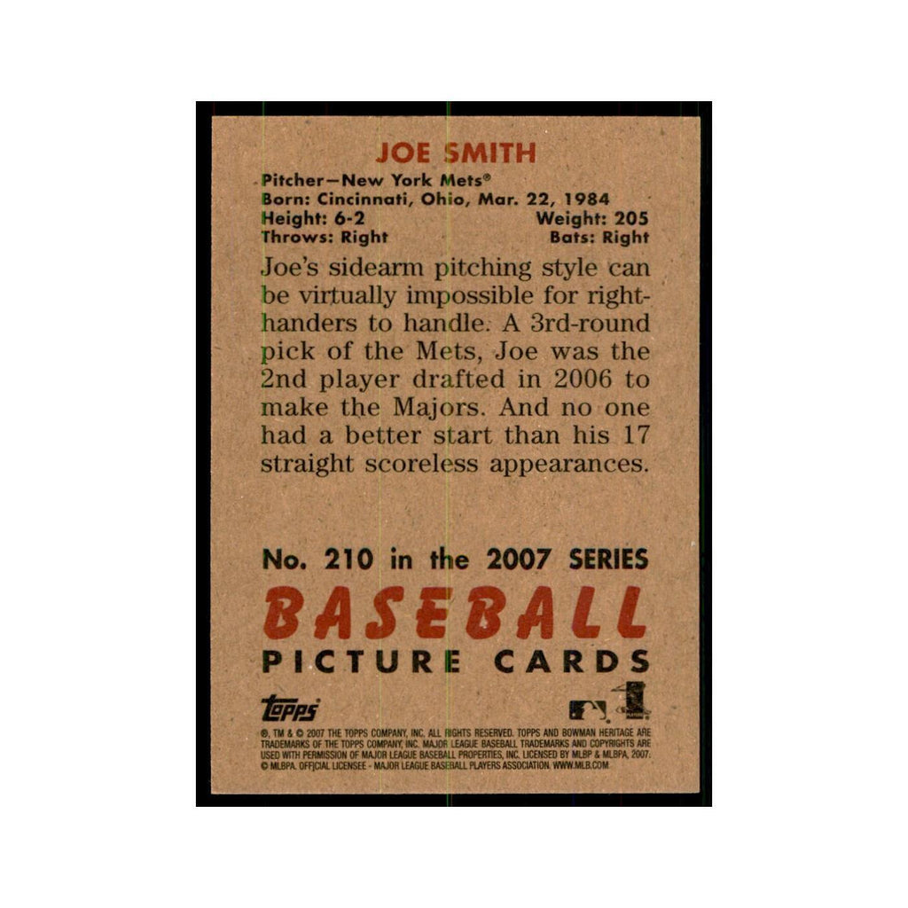 2007 Bowman Heritage Joe Smith Baseball Cards #210