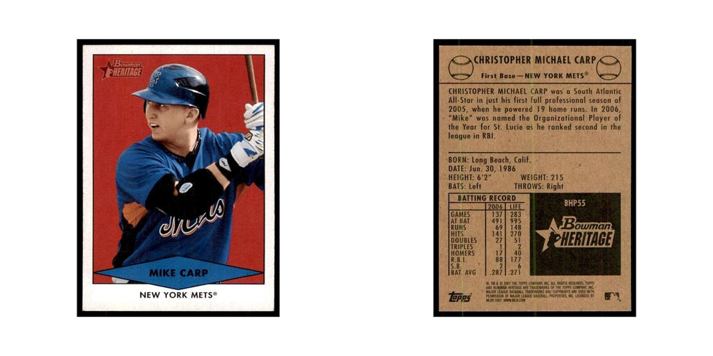 2007 Bowman Heritage Mike Carp Baseball Cards #BHP55