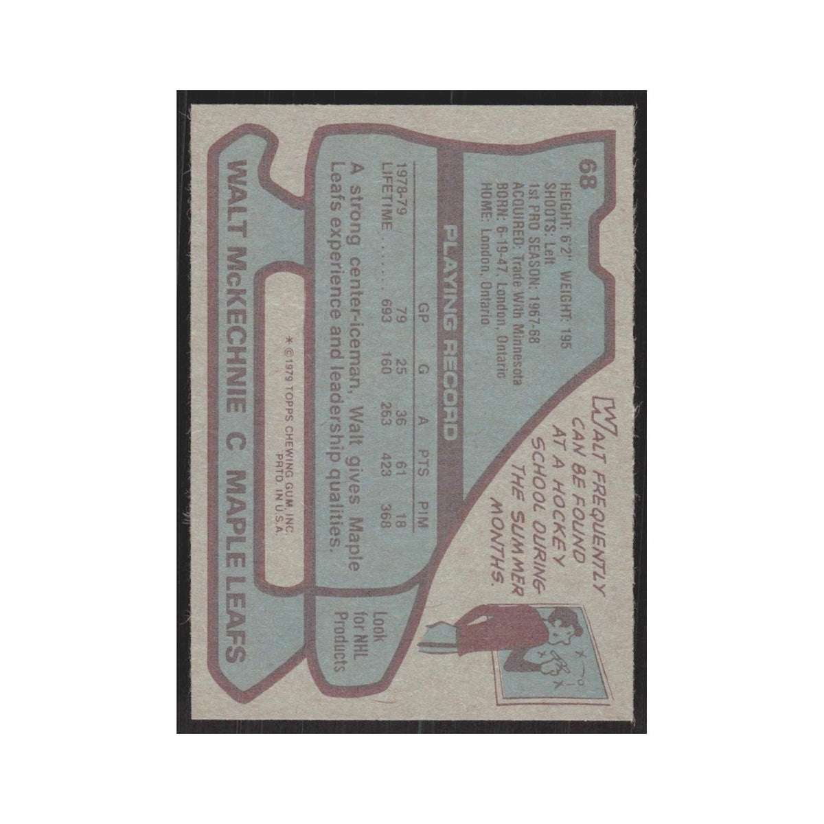 1979 Topps Walt McKechnie Toronto Maple Leafs #68