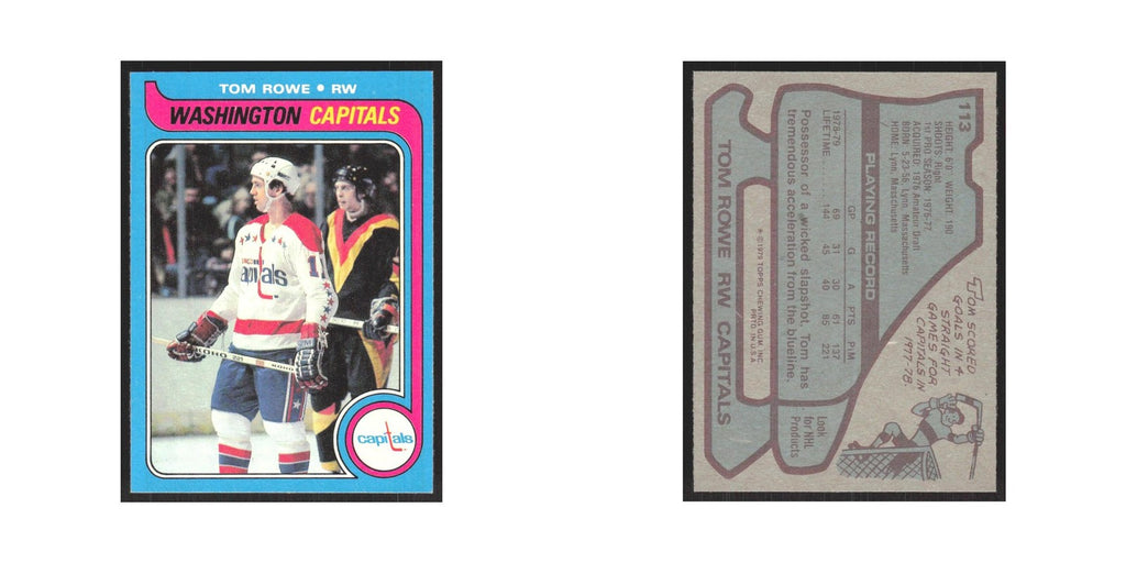 1979 Topps Tom Rowe RC Washington Capitals #113