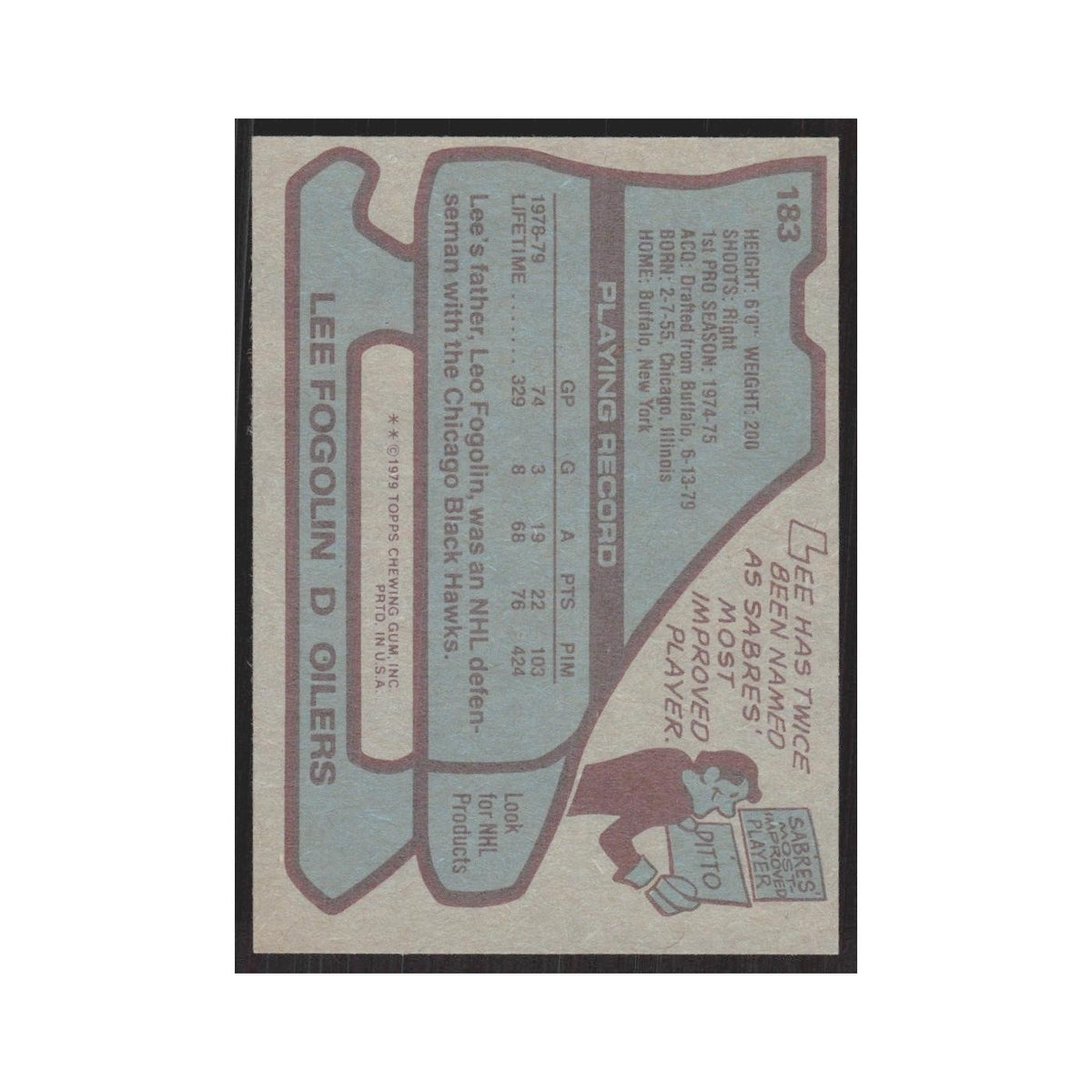 1979 Topps Lee Fogolin Edmonton Oilers #183