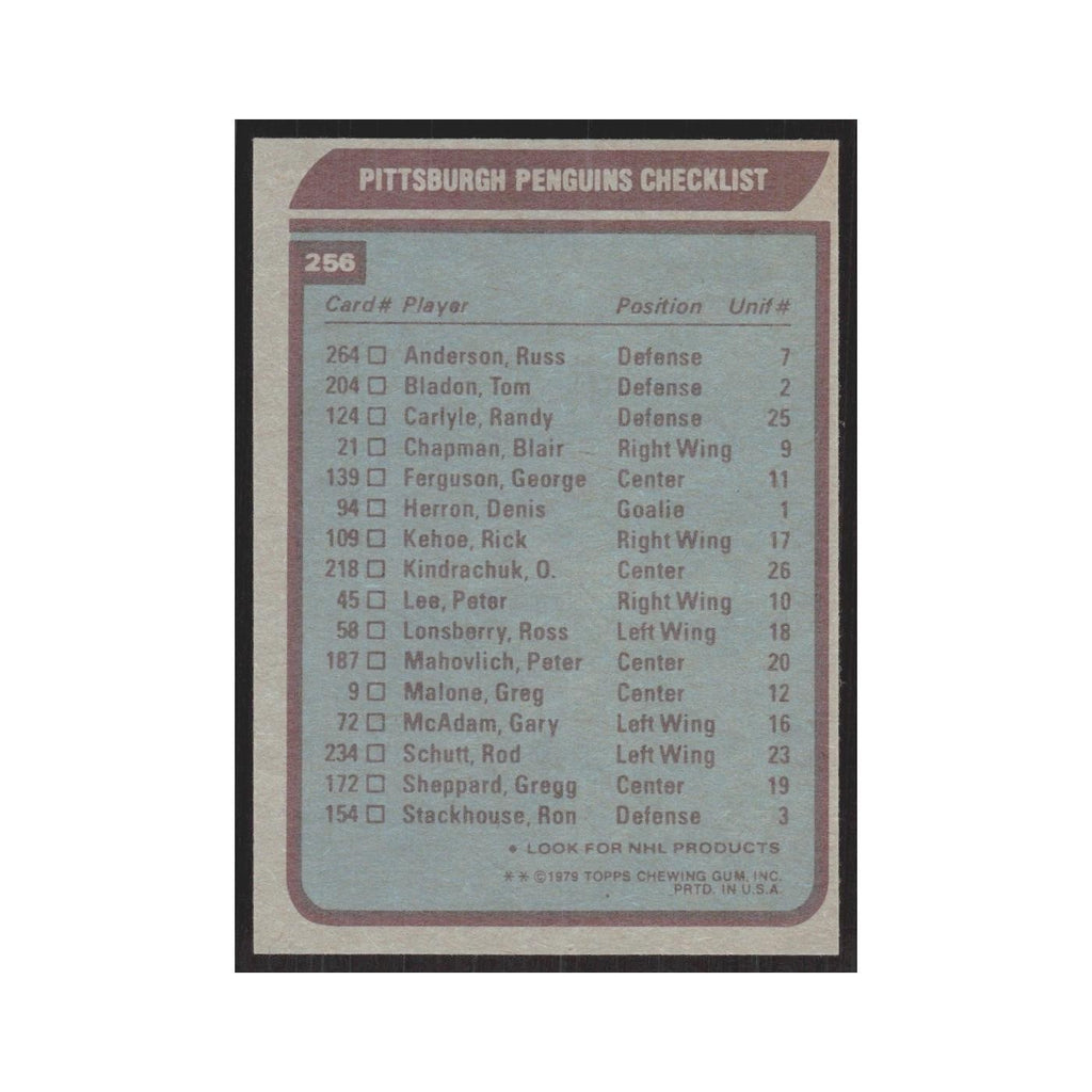 1979 Topps Pittsburgh Penguins Team Pittsburgh Penguins #256