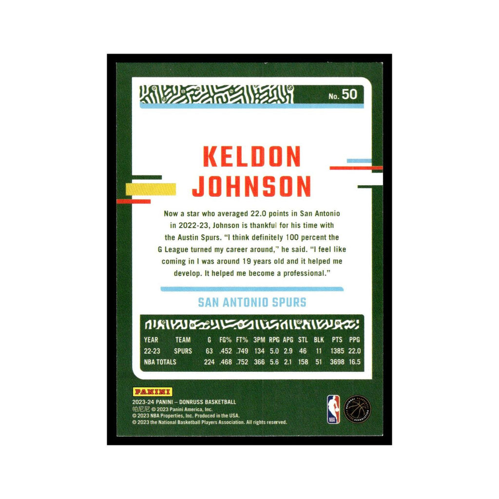 Keldon Johnson 2023 Donruss #50 San Antonio Spurs Basketball Card NM