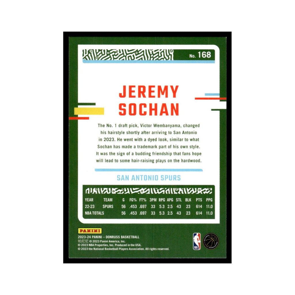 Jeremy Sochan 2023 Donruss #168 San Antonio Spurs Basketball Card NM