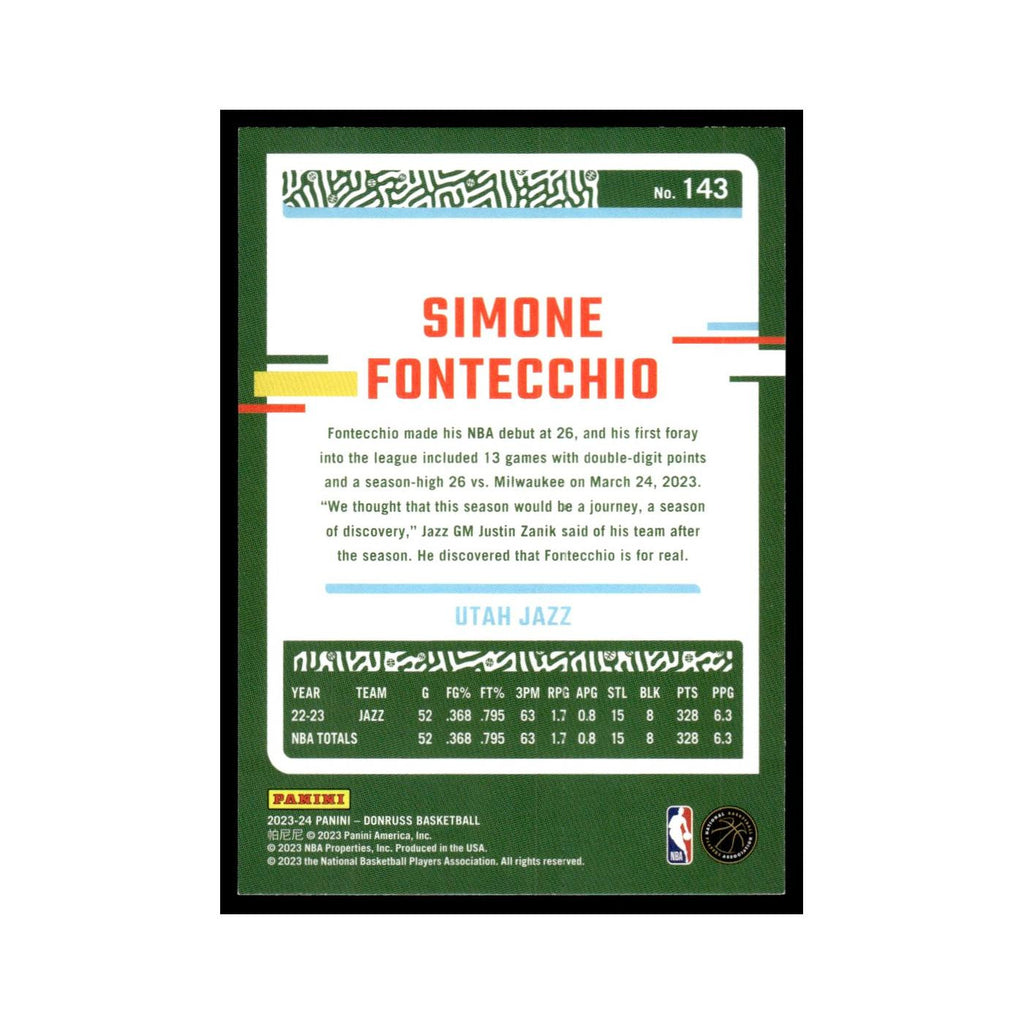 Simone Fontecchio 2023 Donruss #143 Utah Jazz Basketball Card NM