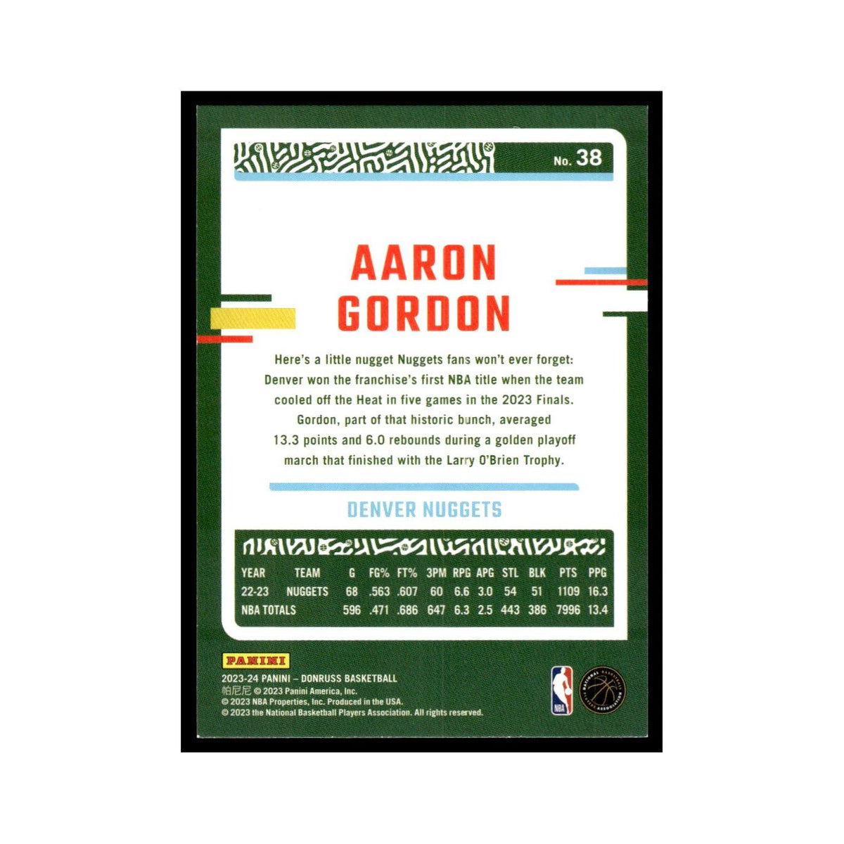 Aaron Gordon 2023 Donruss #38 Denver Nuggets Basketball Card NM