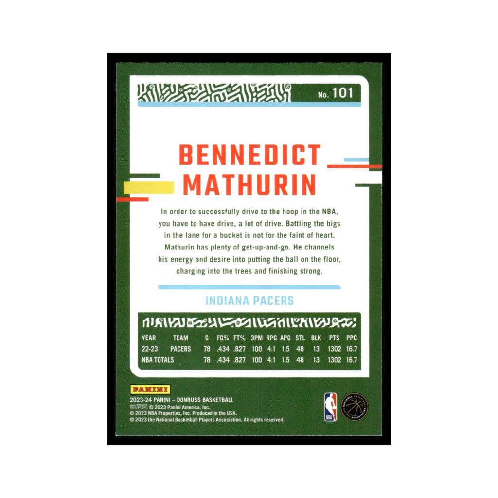 Bennedict Mathurin 2023 Donruss #101 Indiana Pacers Basketball Card NM
