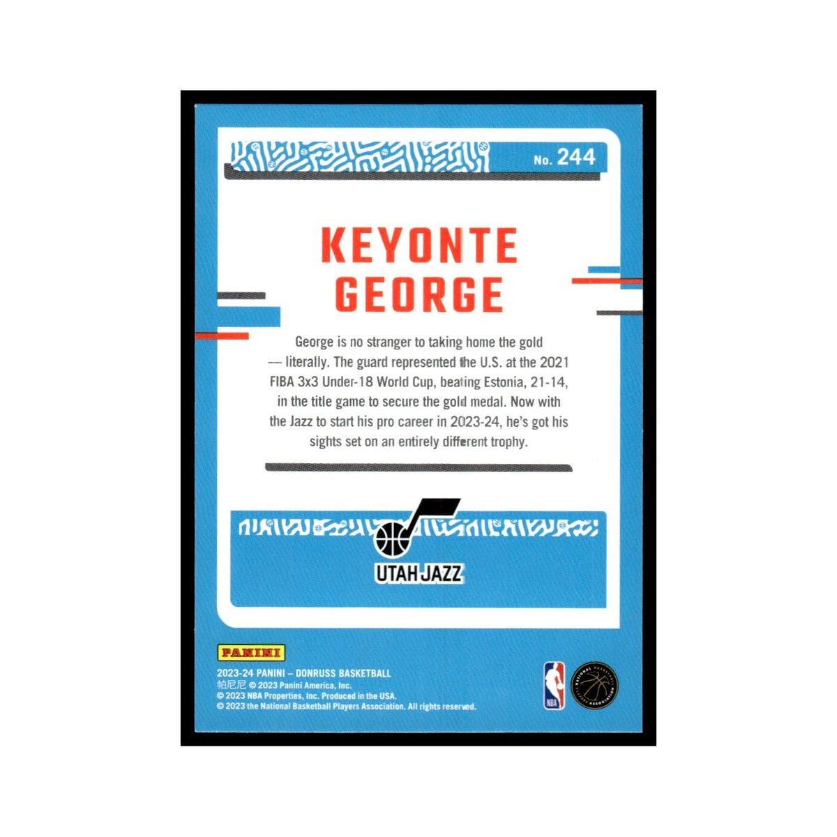 Keyonte George Rookie 2023 Donruss #244 Utah Jazz Basketball Card NM