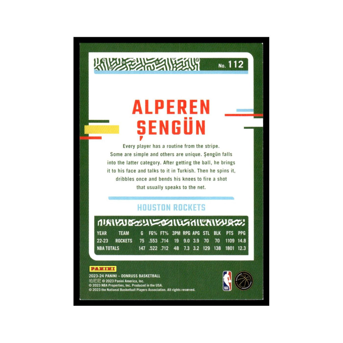 Alperen Sengun 2023 Donruss #112 Houston Rockets Basketball Card NM