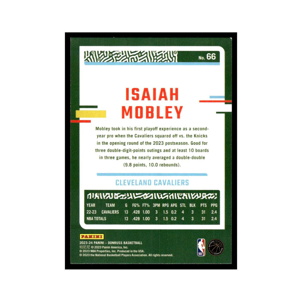 Isaiah Mobley 2023 Donruss #66 Cleveland Cavaliers Basketball Card NM