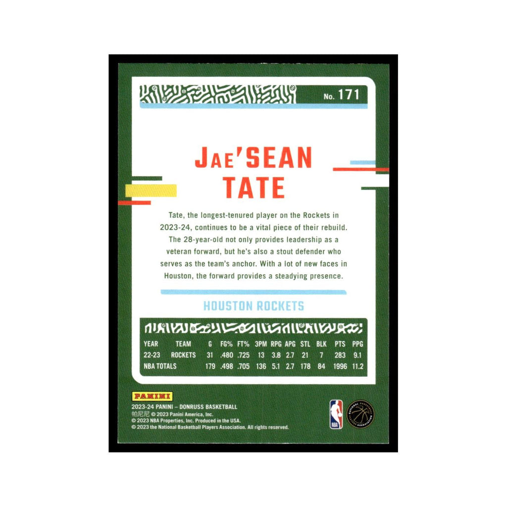 Jae'Sean Tate 2023 Donruss #171 Houston Rockets Basketball Card NM