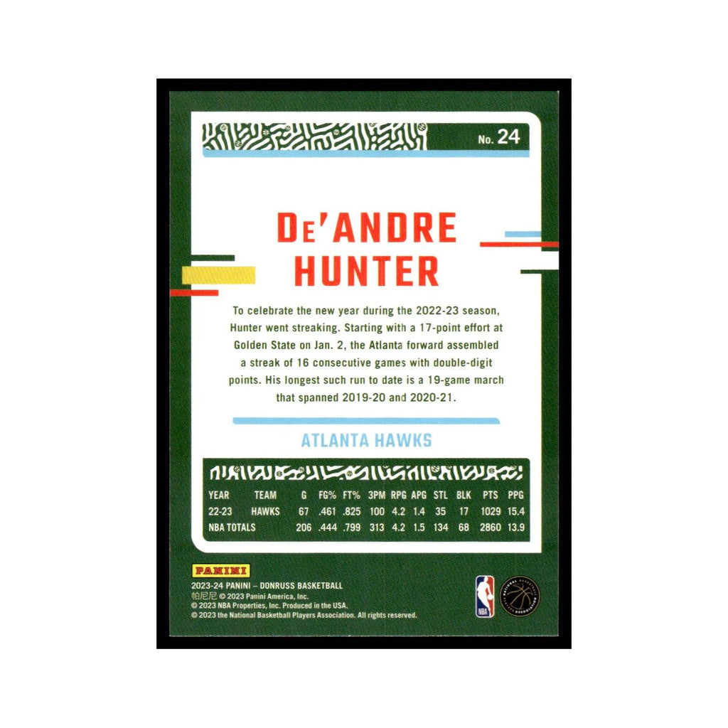 De'Andre Hunter 2023 Donruss #24 Atlanta Hawks Basketball Card NM