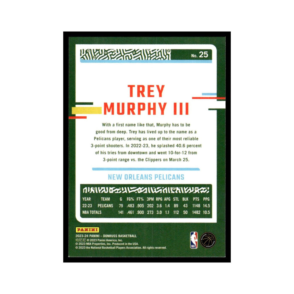 Trey Murphy III 2023 Donruss #25 New Orleans Pelicans Basketball Card NM
