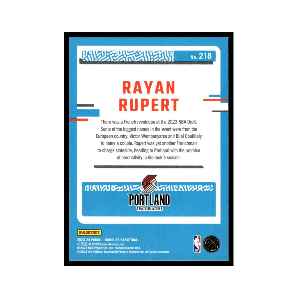 Rayan Rupert Rookie 2023 Donruss #218 Portland Trail Blazers Basketball Card NM