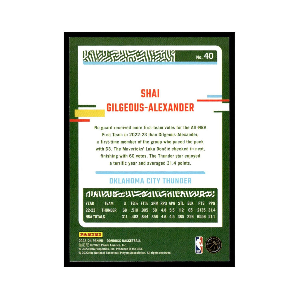 Shai Gilgeous-Alexander 2023 Donruss #40 Oklahoma City Thunder NM