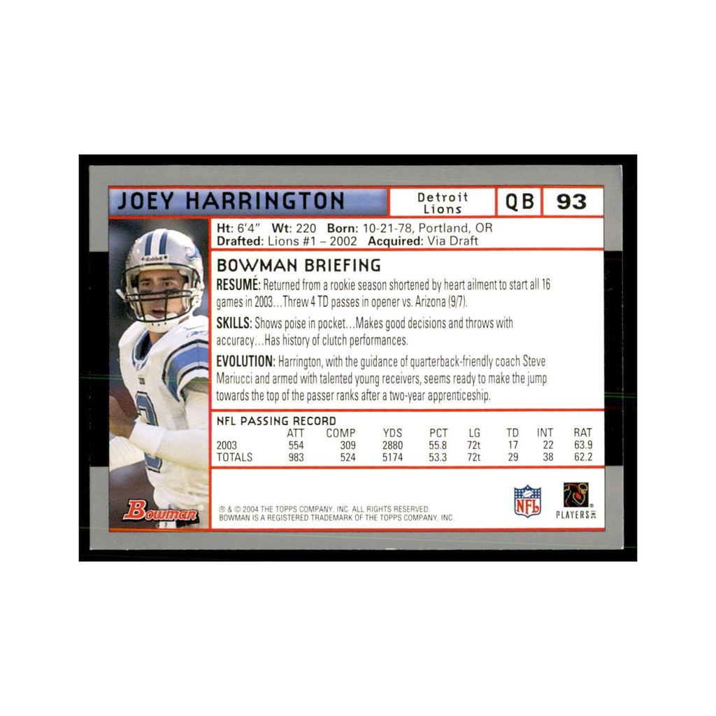 2004 Bowman Joey Harrington Football Cards #93