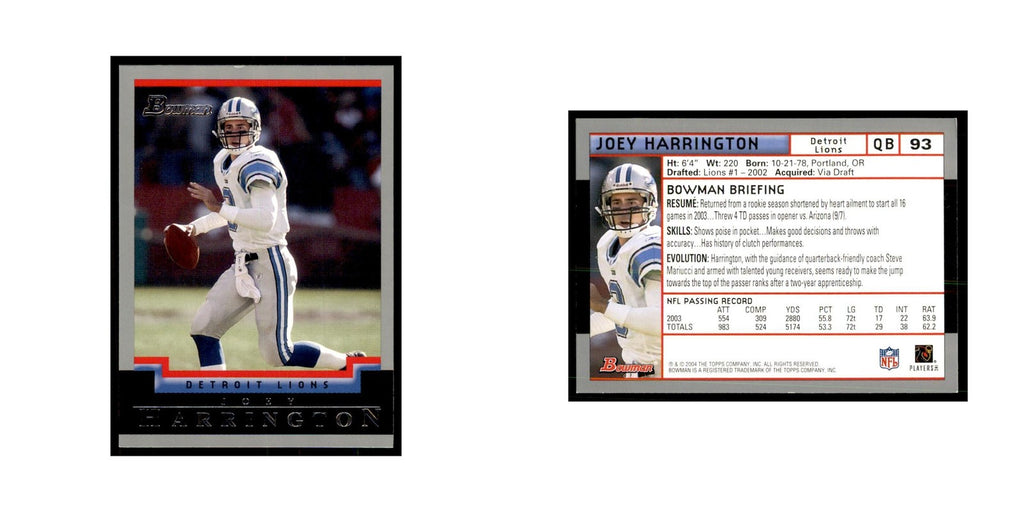 2004 Bowman Joey Harrington Football Cards #93