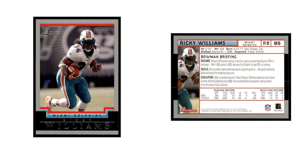 2004 Bowman Ricky Williams Football Cards #85