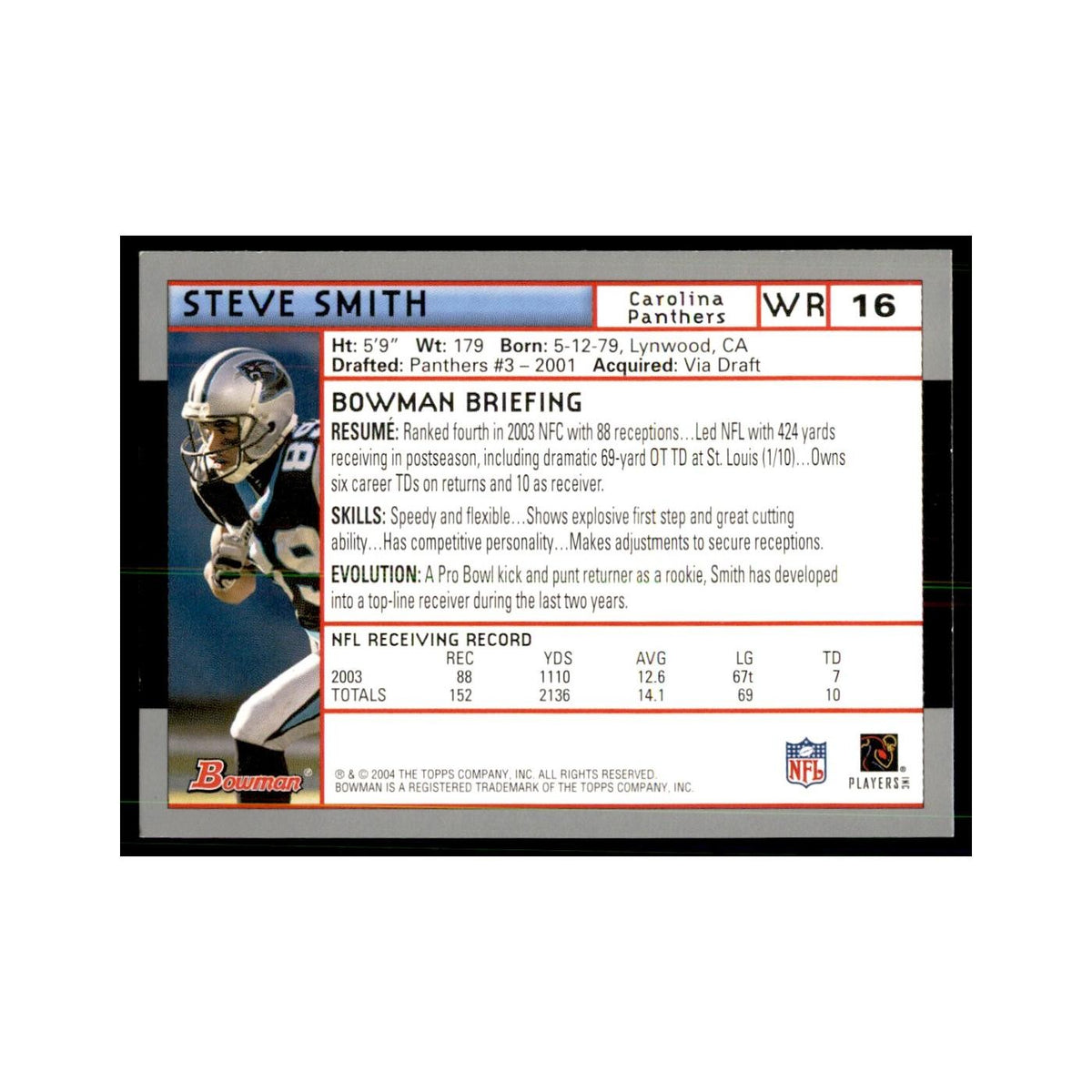 2004 Bowman Steve Smith Football Cards #16