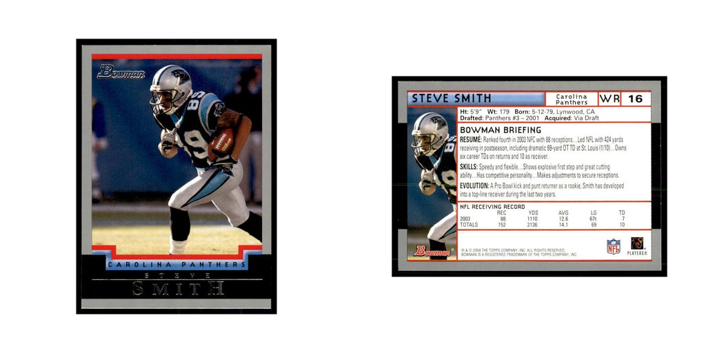 2004 Bowman Steve Smith Football Cards #16