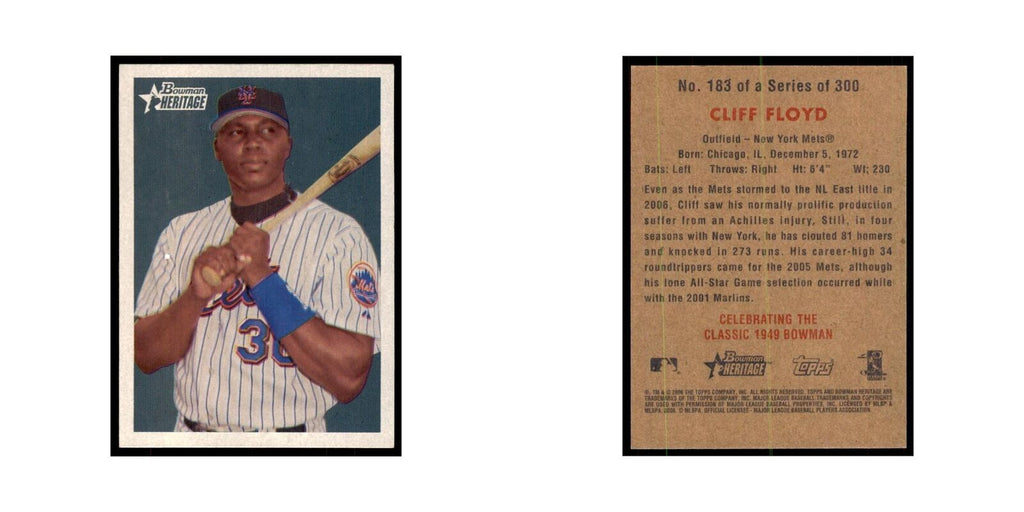 2006 Bowman Heritage Cliff Floyd Baseball Cards #183