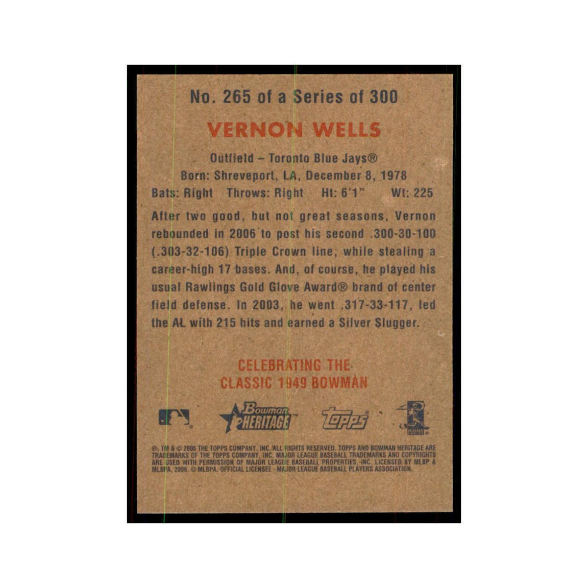 2006 Bowman Heritage Vernon Wells Baseball Cards #265