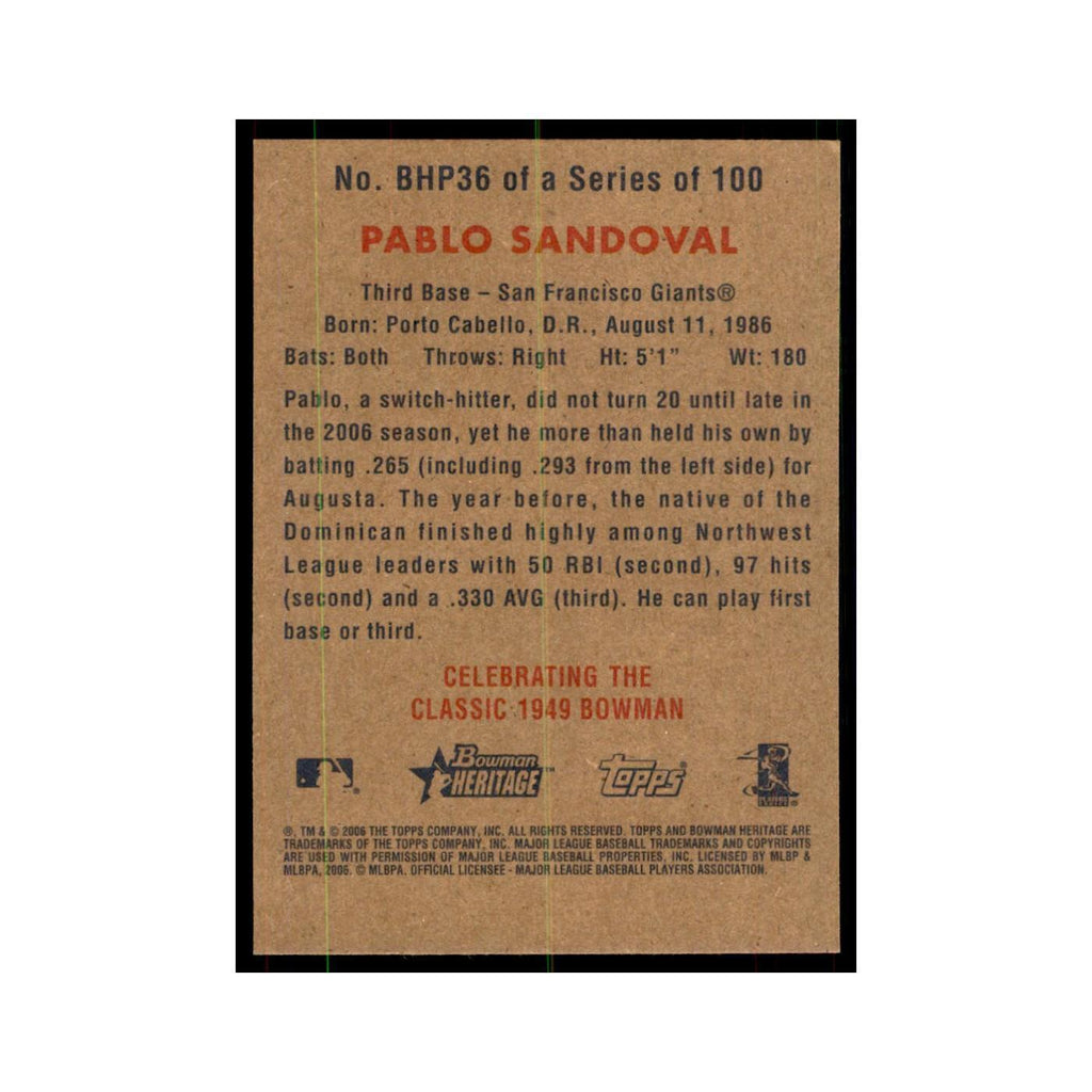 2006 Bowman Heritage Pablo Sandoval Baseball Cards #BHP36