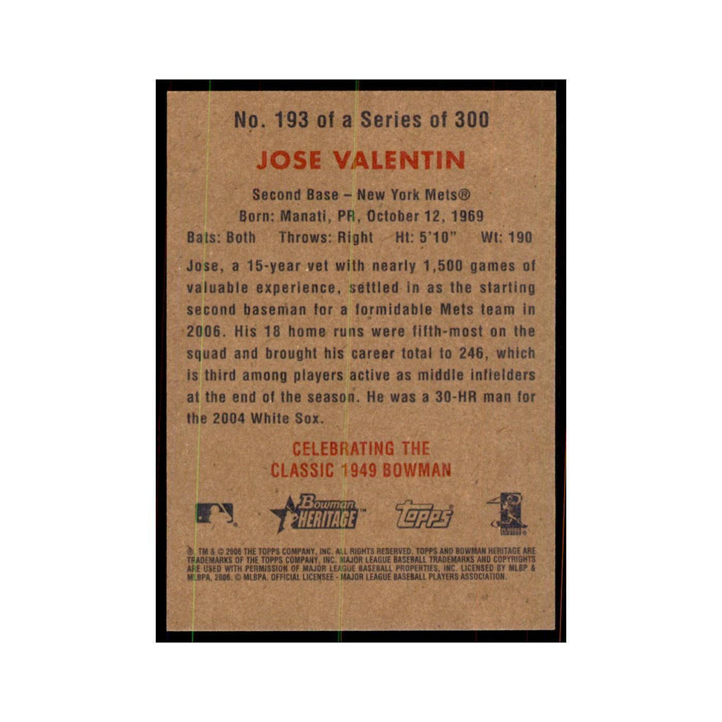 2006 Bowman Heritage Jose Valentin Baseball Cards #193