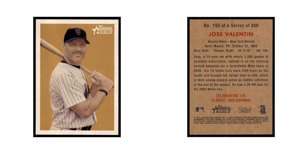 2006 Bowman Heritage Jose Valentin Baseball Cards #193