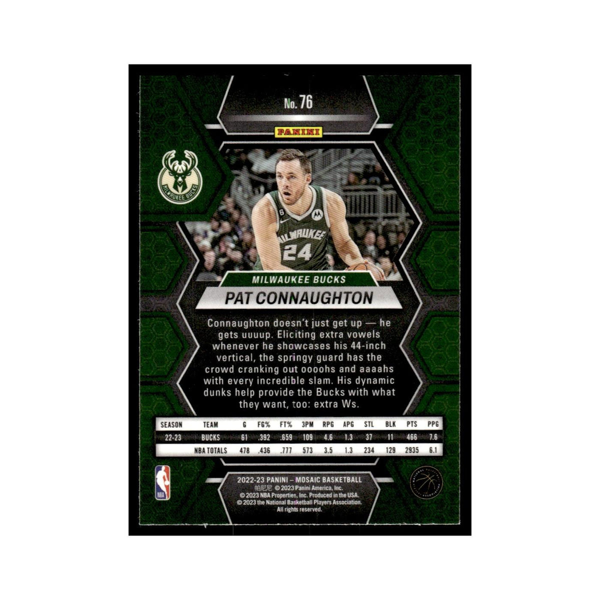 Pat Connaughton 2022 Panini Mosaic #76 Milwaukee Bucks Basketball Card NM