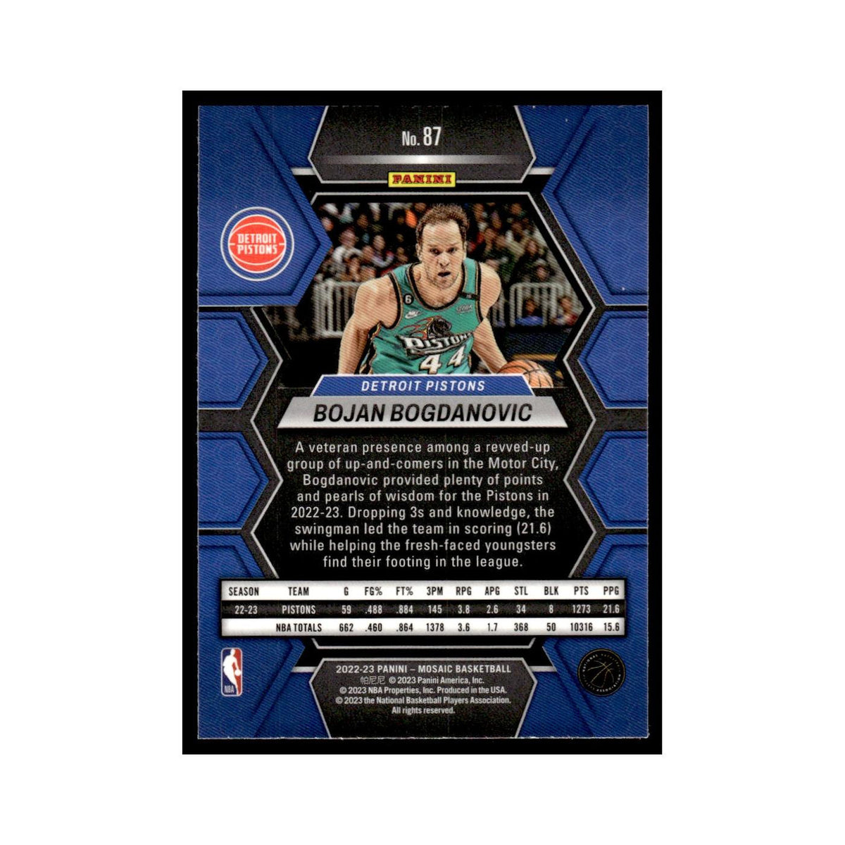 Bojan Bogdanovic 2022 Panini Mosaic #87 Detroit Pistons Basketball Card NM