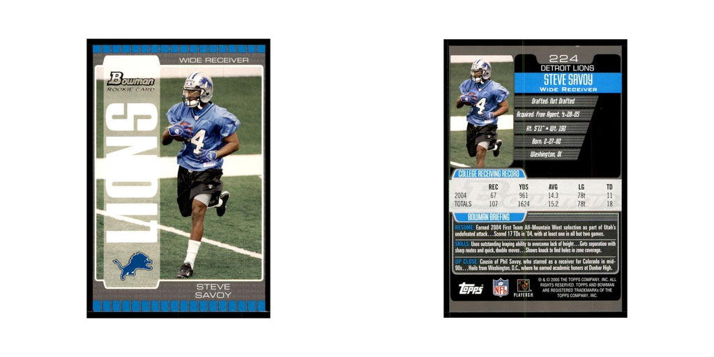2005 Bowman Steve Savoy RC Football Cards #224