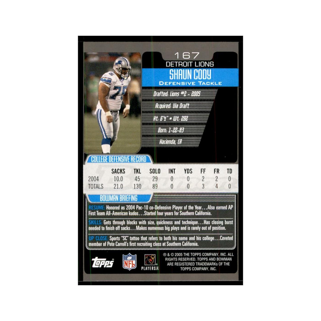 2005 Bowman Shaun Cody RC Football Cards #167