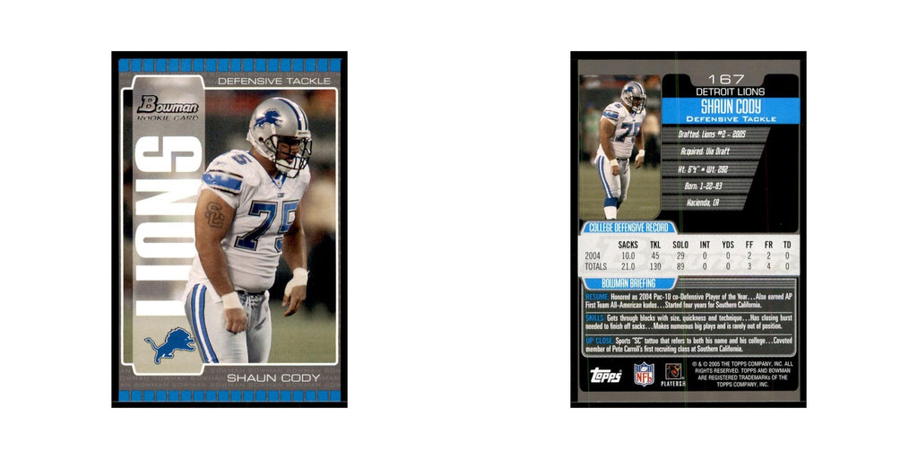 2005 Bowman Shaun Cody RC Football Cards #167