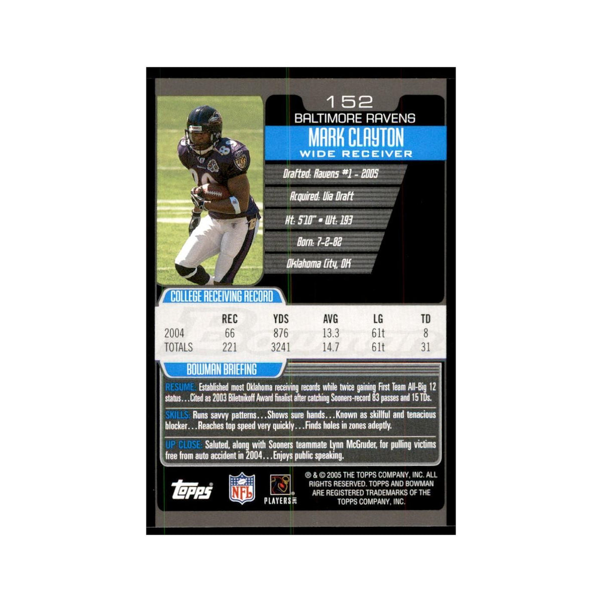 2005 Bowman Mark Clayton RC Football Cards #152
