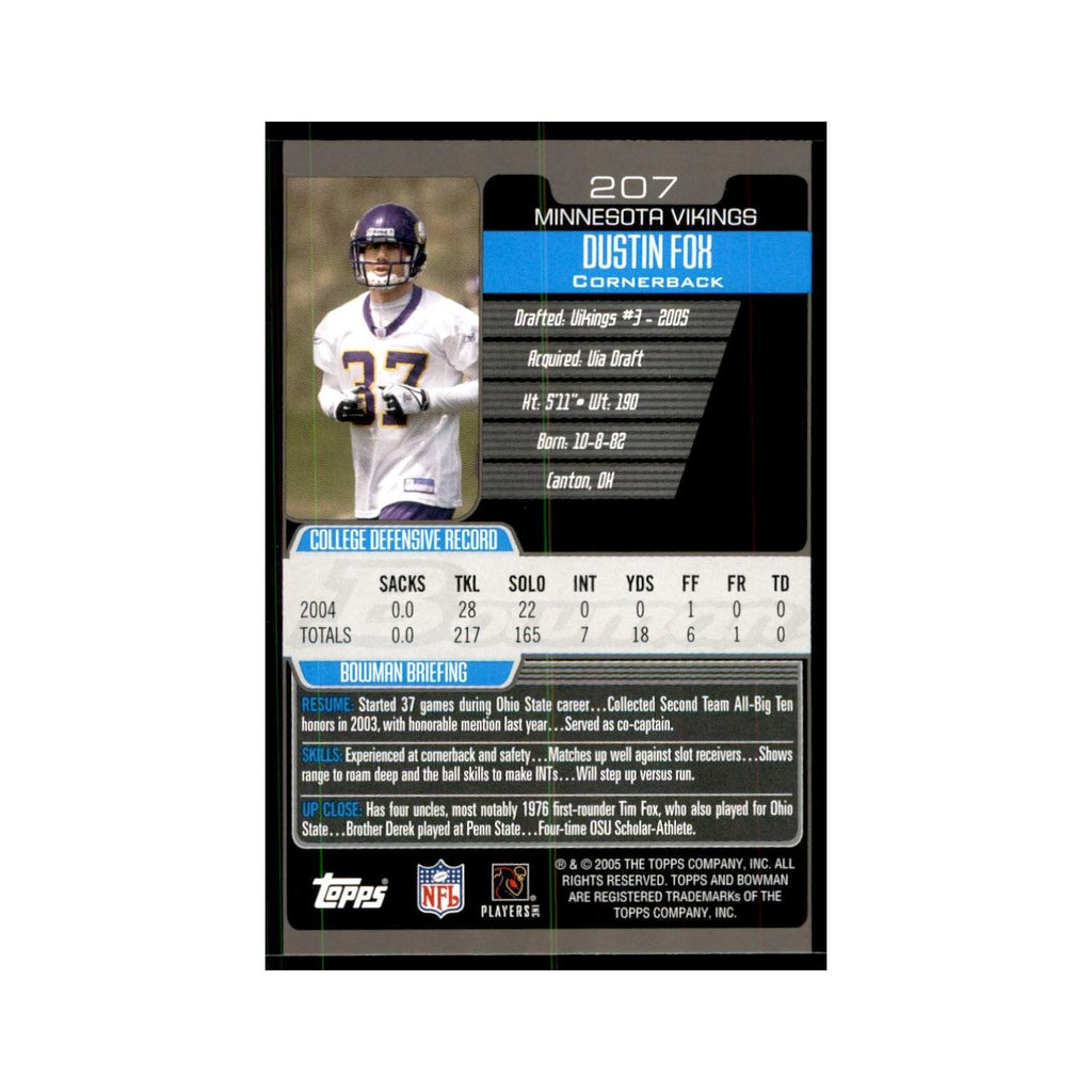 2005 Bowman Dustin Fox RC Football Cards #207
