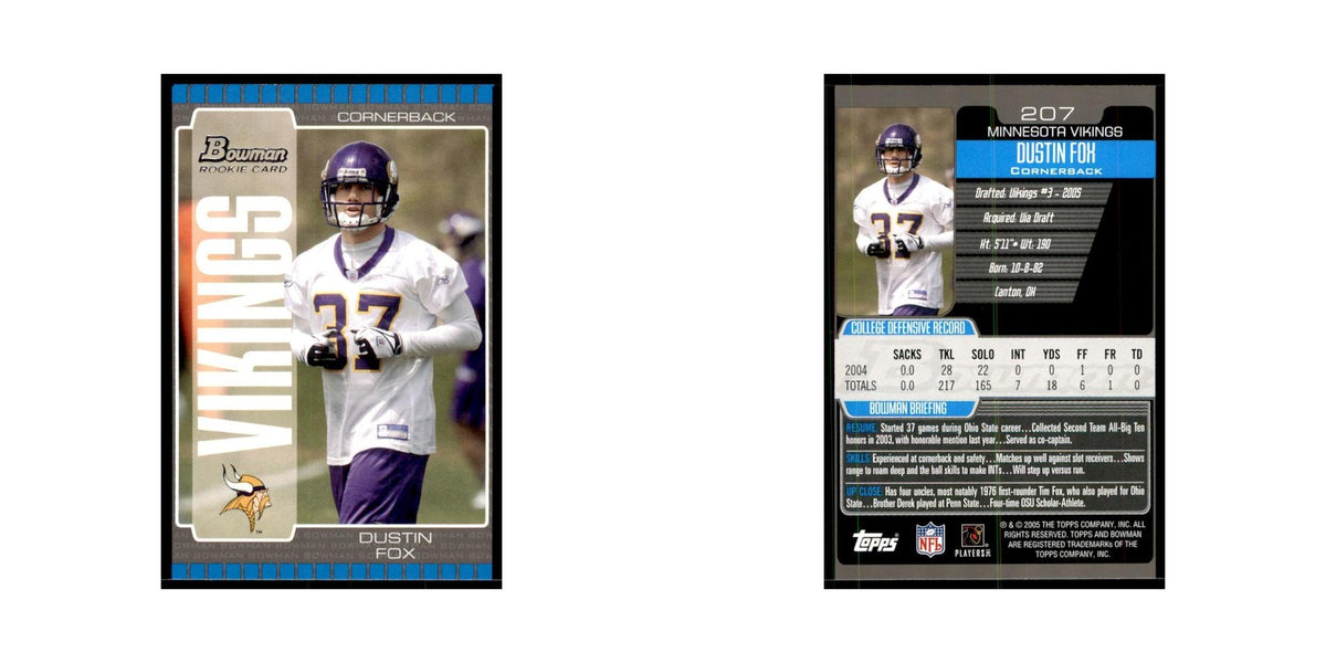 2005 Bowman Dustin Fox RC Football Cards #207